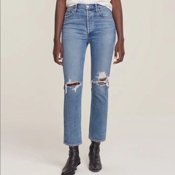 AGOLDE Riley Crop High Rise Straight Jeans Button Fly Size 26 GUC - Picture 1 of 8